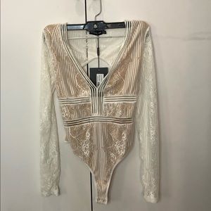 White and Nude long sleeve bodysuit